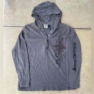 Harley Davdison Hooded Tribal McBling Biker Thermal Rhinestone Top